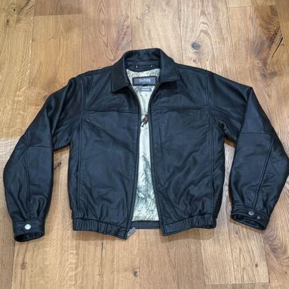 Vintage 1990s Wilsons Leather Bomber Jacket USA Map Lining Black Men's Coat